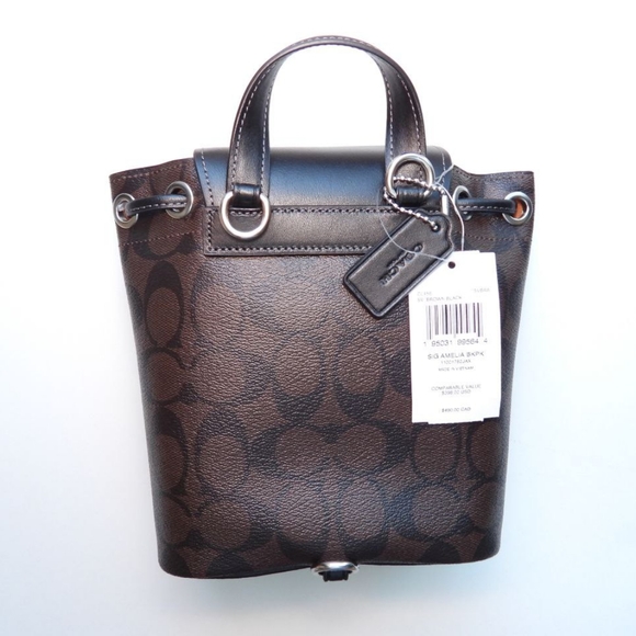 NWT COACH CL458 Amelia Convertible Backpack Signature Canvas&Leather Brown/Black - Picture 6 of 7